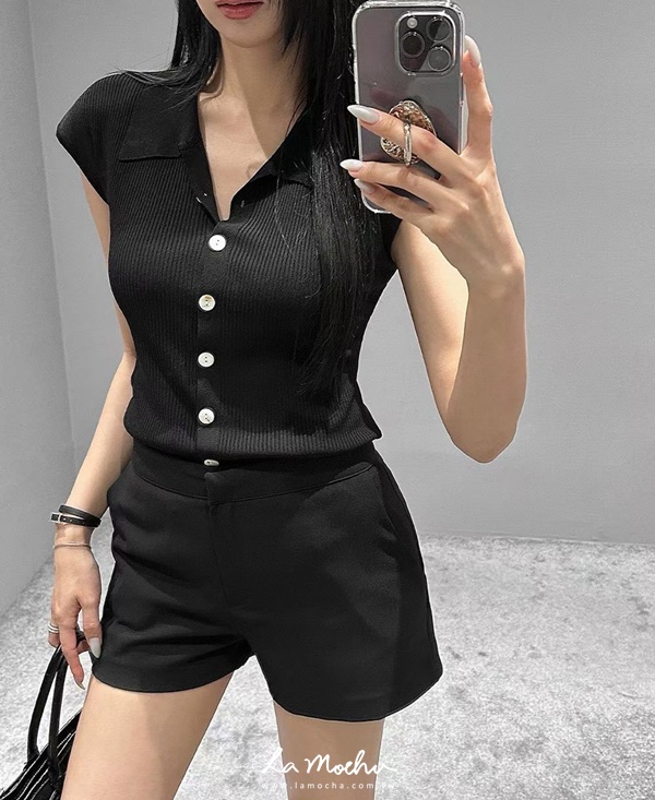 粗坑條翻領排扣上衣